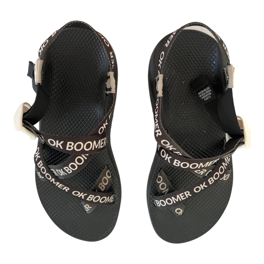 Chaco sandals limited edition OK Boomer size 10 Rare environmental crisis
